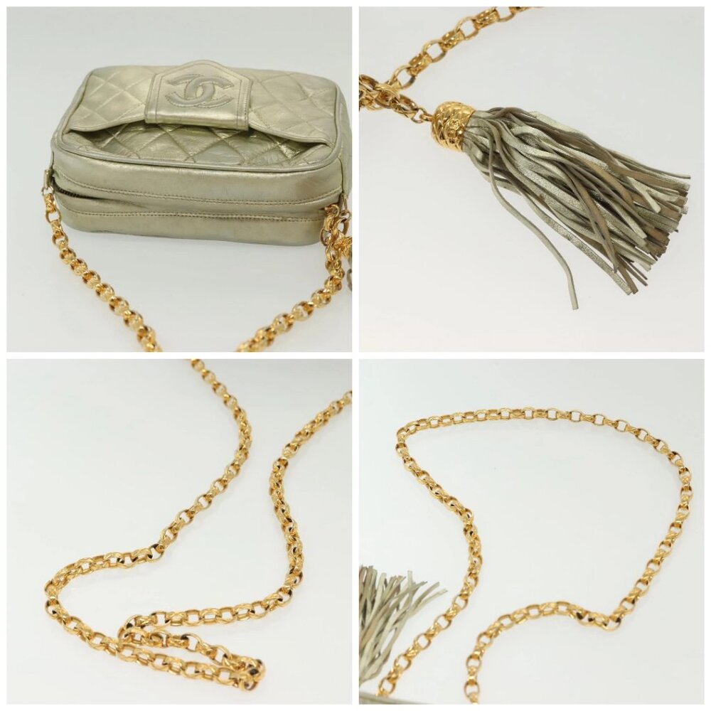 CHANEL Matelasse Chain Shoulder Bag Lamb Skin Champagne Gold CC Auth 138978 - Picture 16 of 16